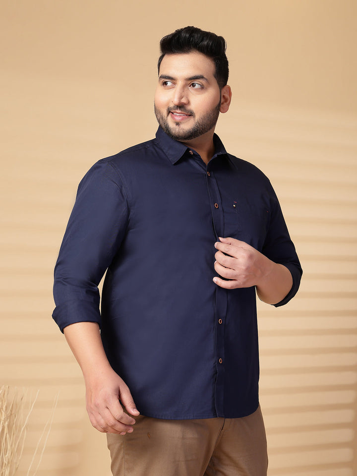 Plus Size Men  Oversized Fit Spread Collar Solid Cotton Casual Shirt