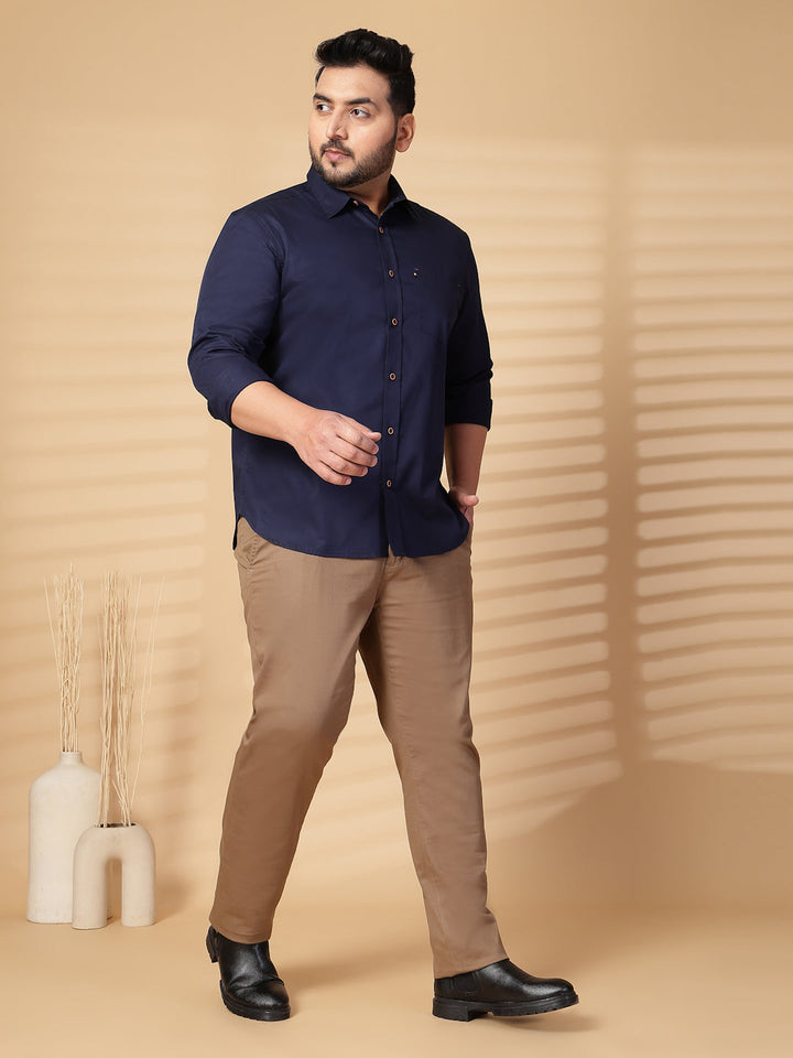 Plus Size Men  Oversized Fit Spread Collar Solid Cotton Casual Shirt