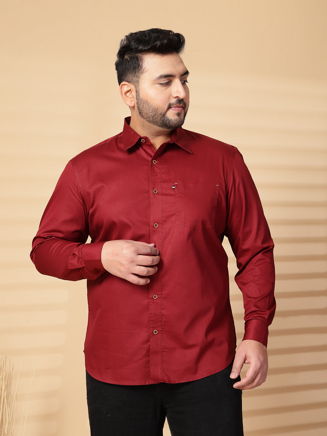 Plus Size Men  Oversized Fit Spread Collar Solid Cotton Casual Shirt