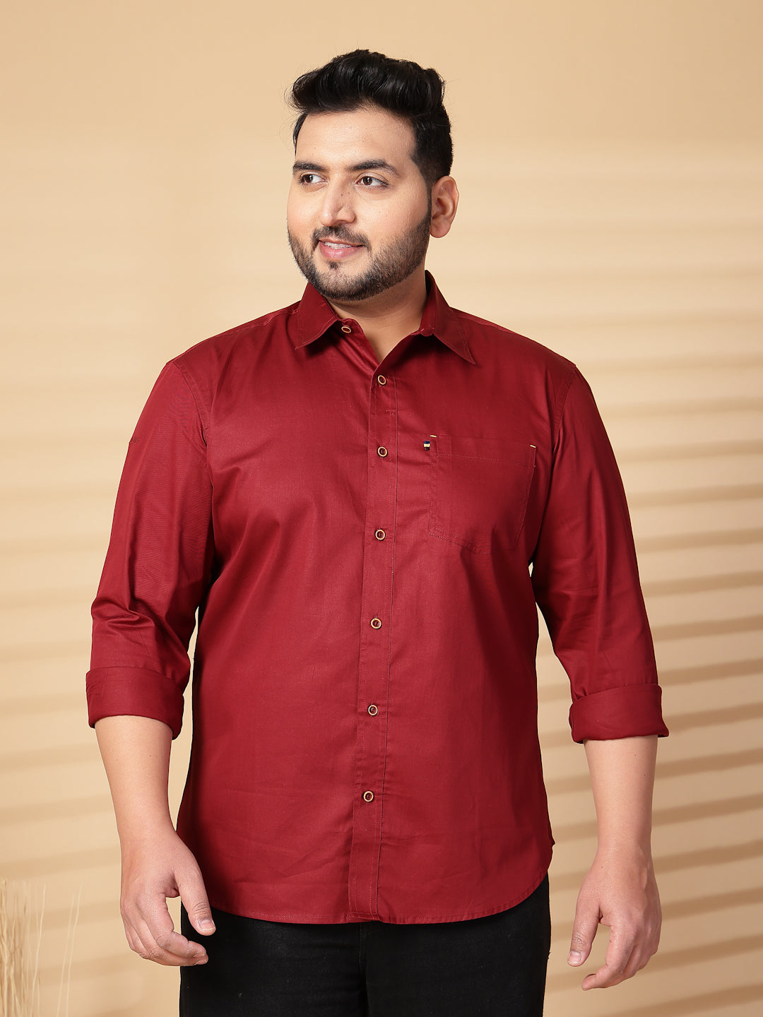 Plus Size Men  Oversized Fit Spread Collar Solid Cotton Casual Shirt