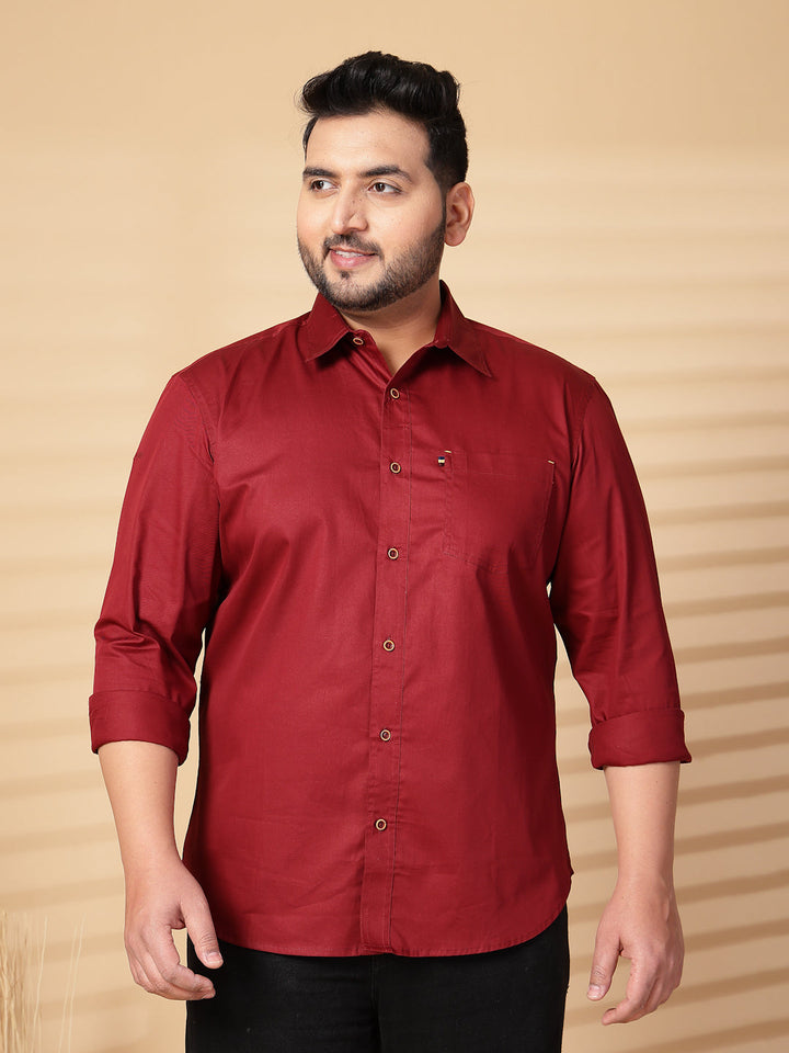 Plus Size Men  Oversized Fit Spread Collar Solid Cotton Casual Shirt