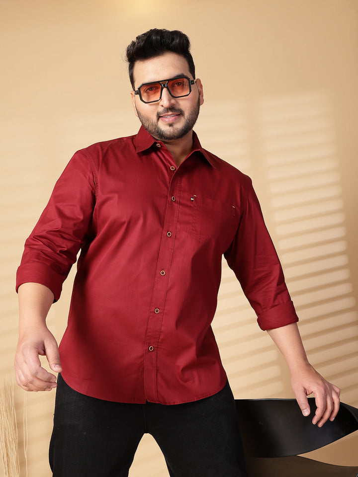 Plus Size Men  Oversized Fit Spread Collar Solid Cotton Casual Shirt