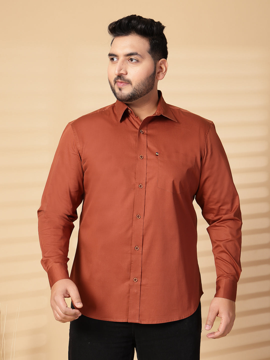Plus Size Men  Oversized Fit Spread Collar Solid Cotton Casual Shirt