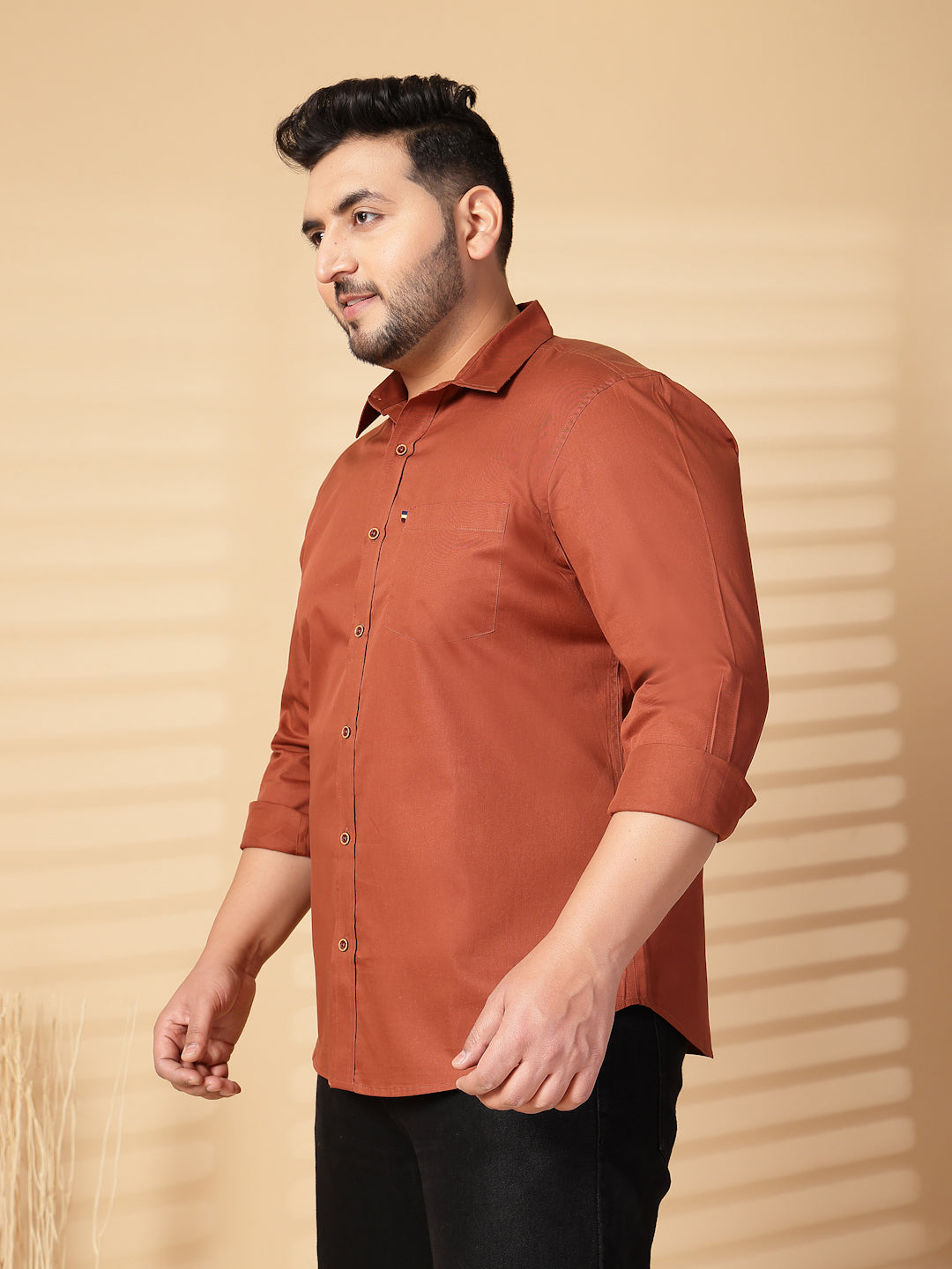 Plus Size Men  Oversized Fit Spread Collar Solid Cotton Casual Shirt