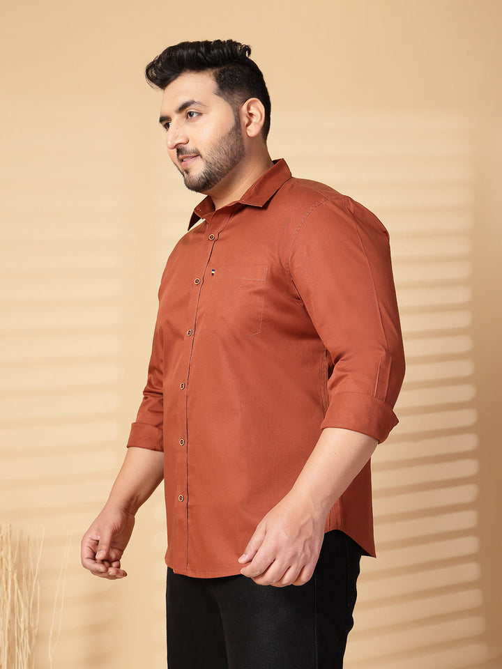 Plus Size Men  Oversized Fit Spread Collar Solid Cotton Casual Shirt