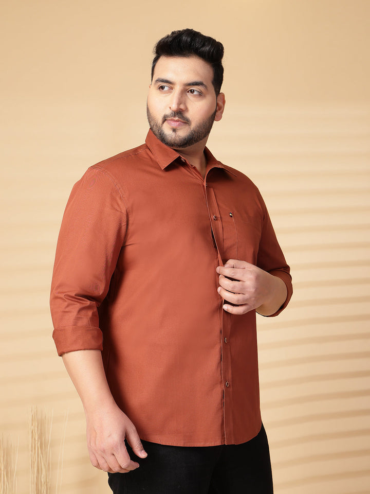 Plus Size Men  Oversized Fit Spread Collar Solid Cotton Casual Shirt