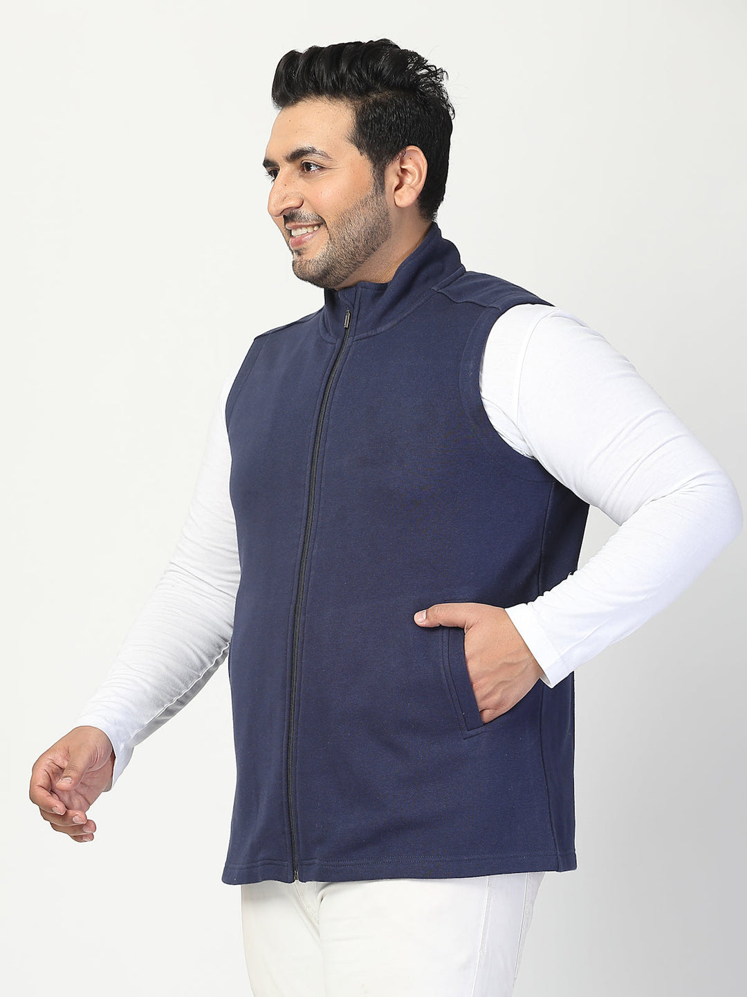 Plus Size Men Fleece Open Front Jacket