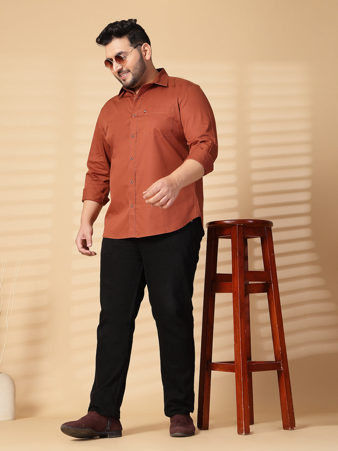 Plus Size Men  Oversized Fit Spread Collar Solid Cotton Casual Shirt