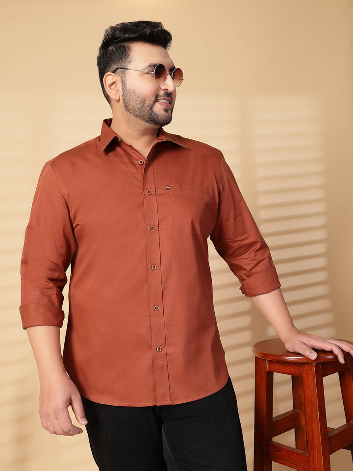 Plus Size Men  Oversized Fit Spread Collar Solid Cotton Casual Shirt