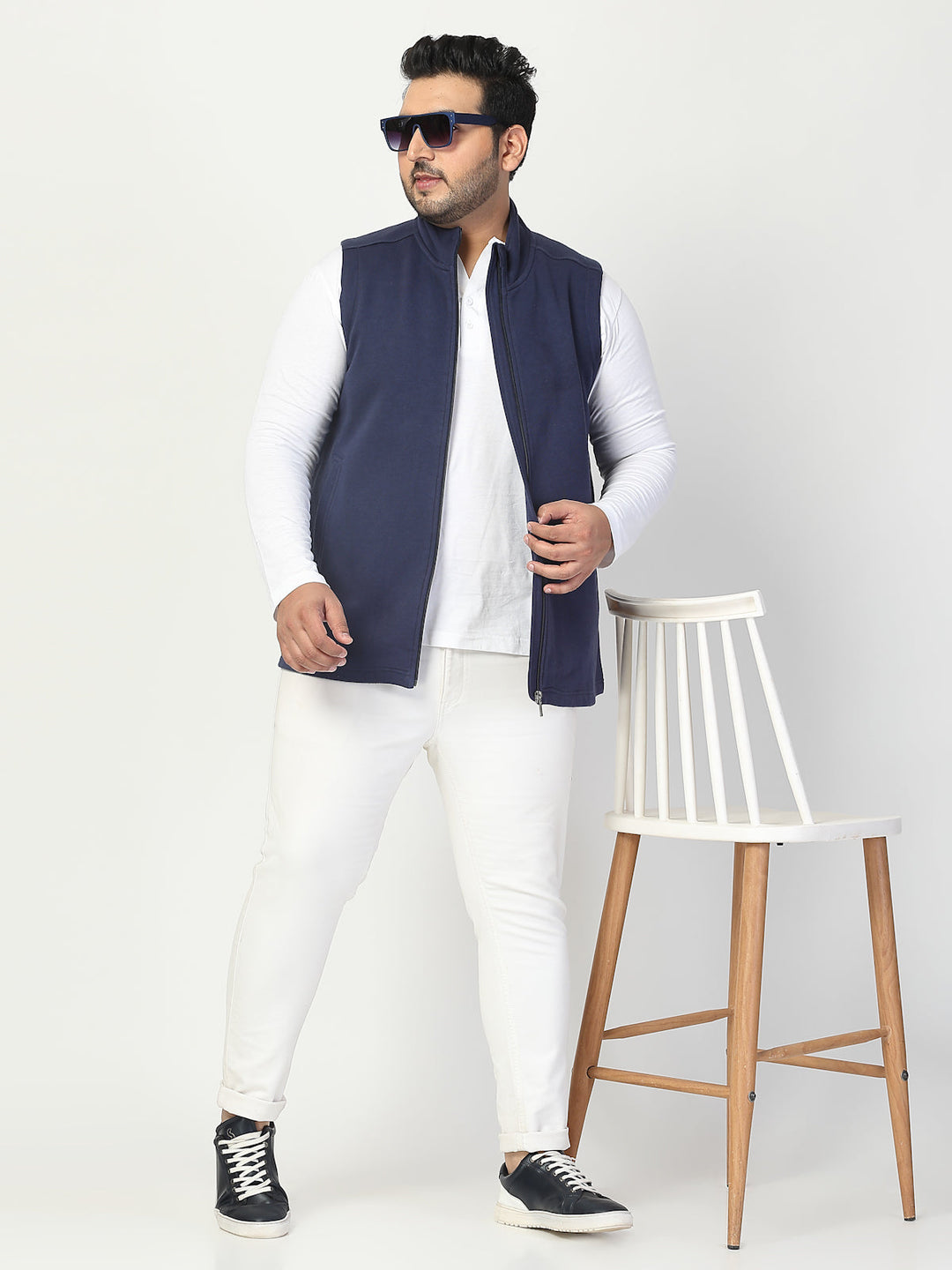 Plus Size Men Fleece Open Front Jacket