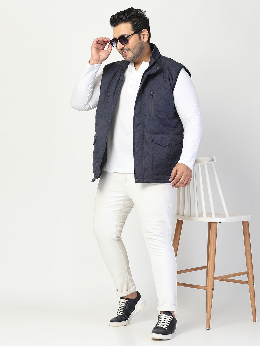 Plus Size Men Geometric Striped Longline Tailored Jacket