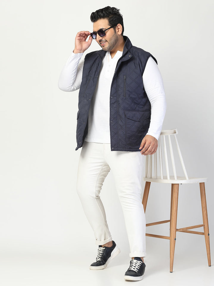 Plus Size Men Geometric Striped Longline Tailored Jacket