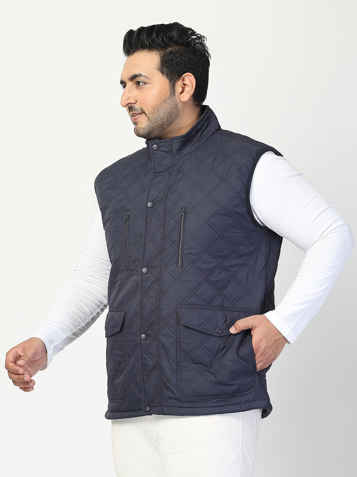 Plus Size Men Geometric Striped Longline Tailored Jacket