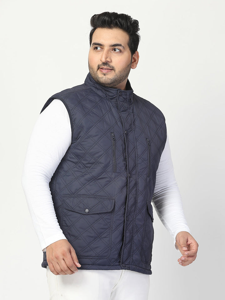 Plus Size Men Geometric Striped Longline Tailored Jacket