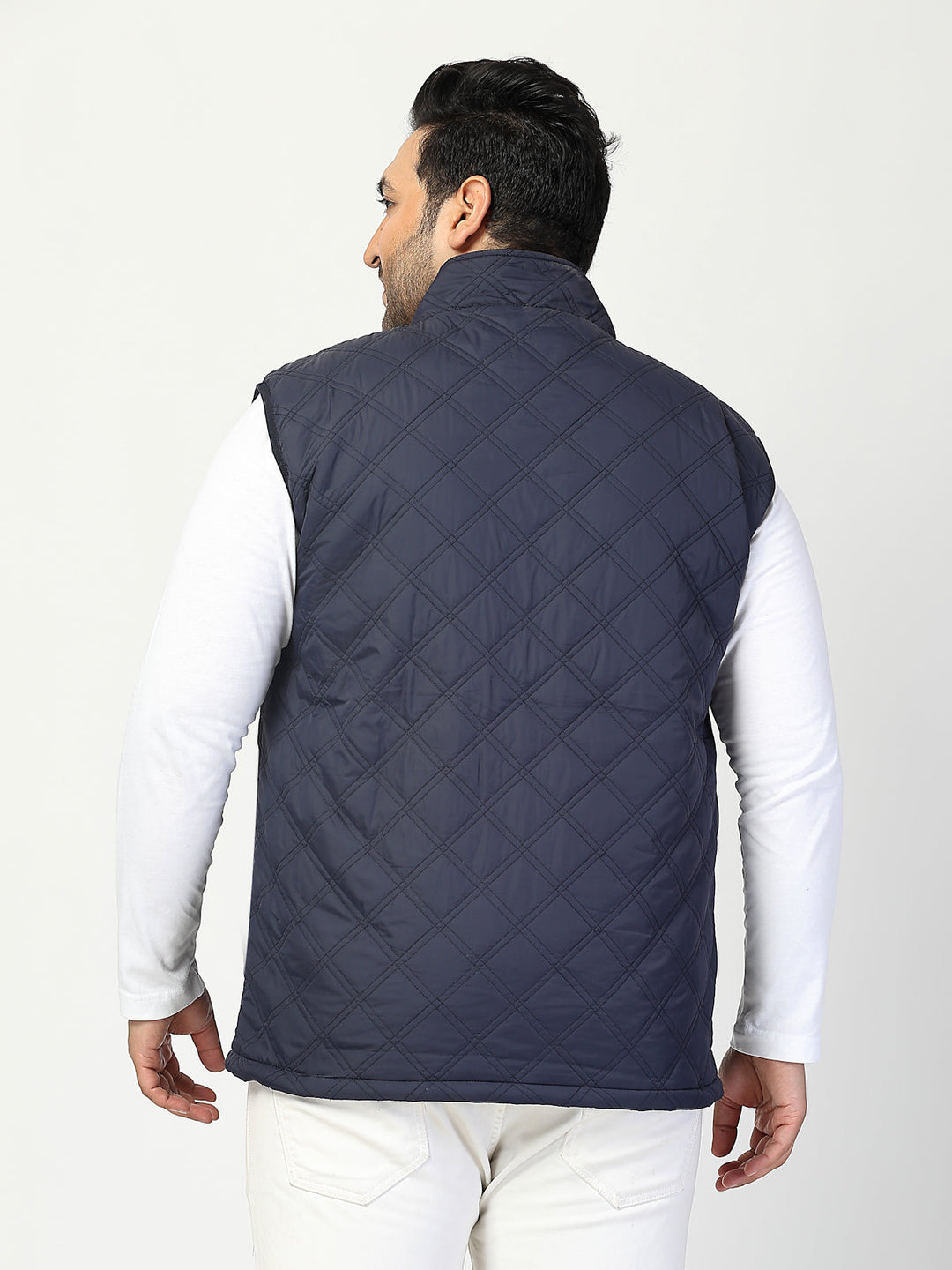 Plus Size Men Geometric Striped Longline Tailored Jacket