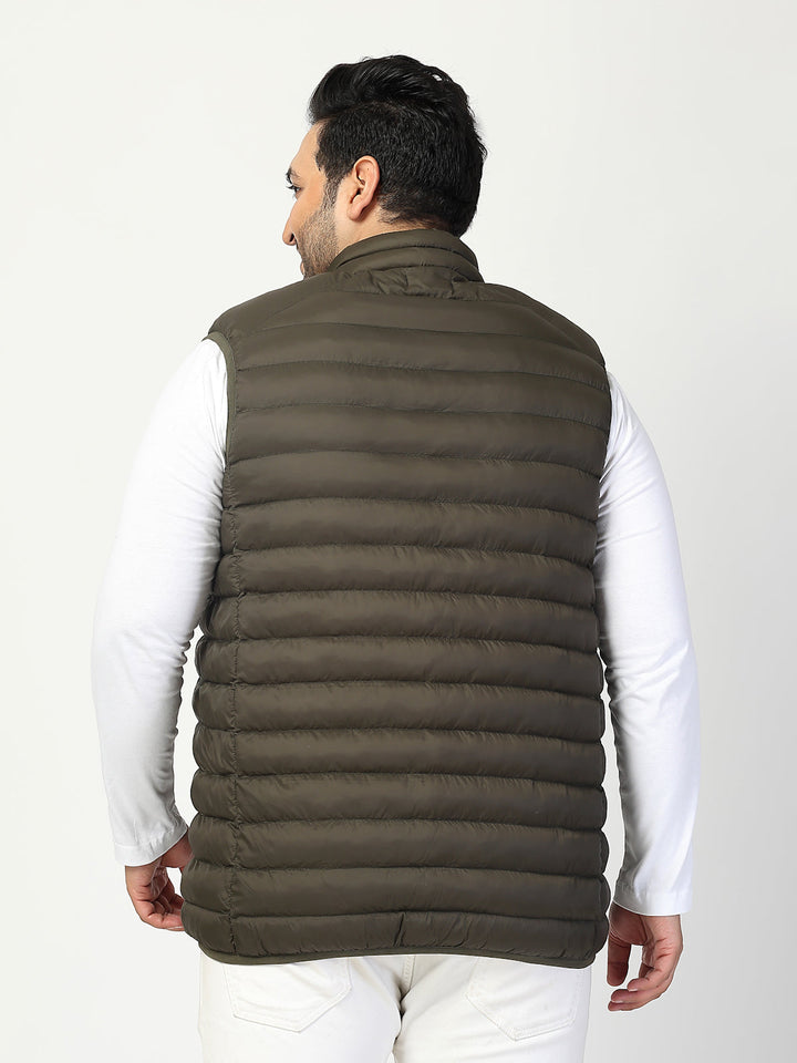 Plus Size Men  Open Front Quilted Sleeveless Puffer Jacket