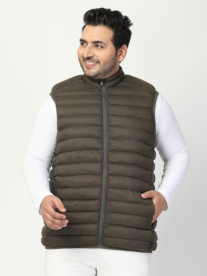 Plus Size Men  Open Front Quilted Sleeveless Puffer Jacket