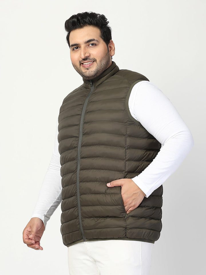 Plus Size Men  Open Front Quilted Sleeveless Puffer Jacket