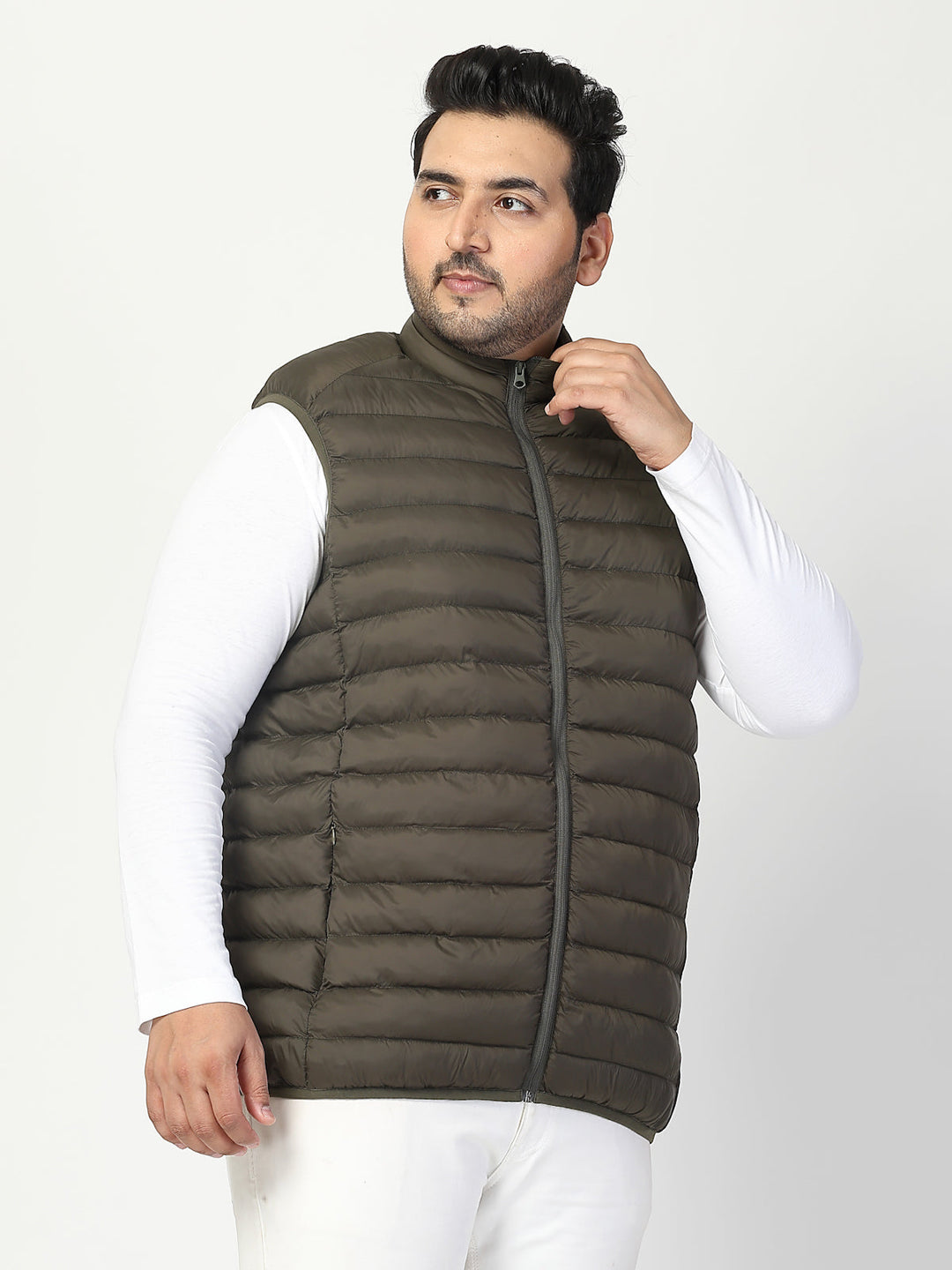 Plus Size Men  Open Front Quilted Sleeveless Puffer Jacket