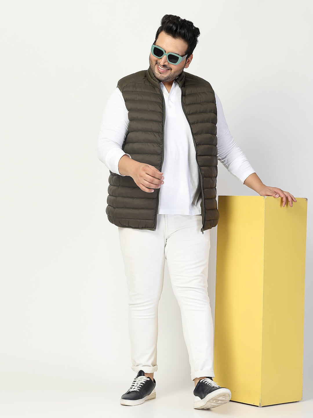 Plus Size Men  Open Front Quilted Sleeveless Puffer Jacket