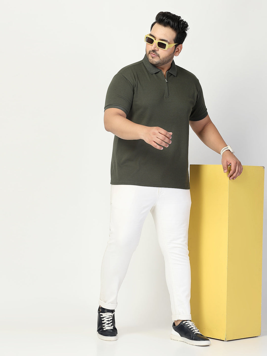 Plus Size Men Half Zipper Polo Collar Cotton T-shirt
