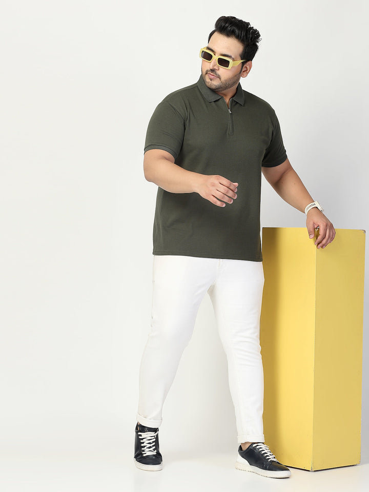 Plus Size Men Half Zipper Polo Collar Cotton T-shirt