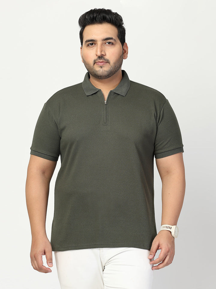 Plus Size Men Half Zipper Polo Collar Cotton T-shirt