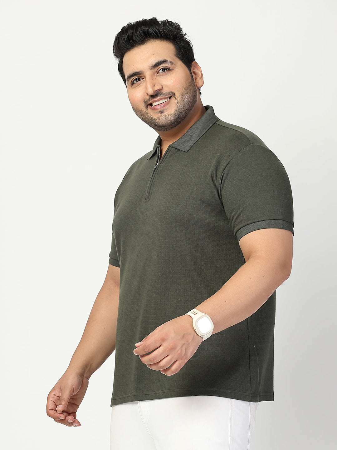 Plus Size Men Half Zipper Polo Collar Cotton T-shirt