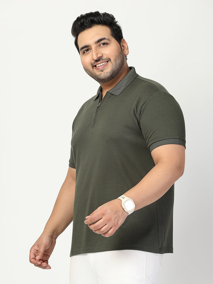 Plus Size Men Half Zipper Polo Collar Cotton T-shirt