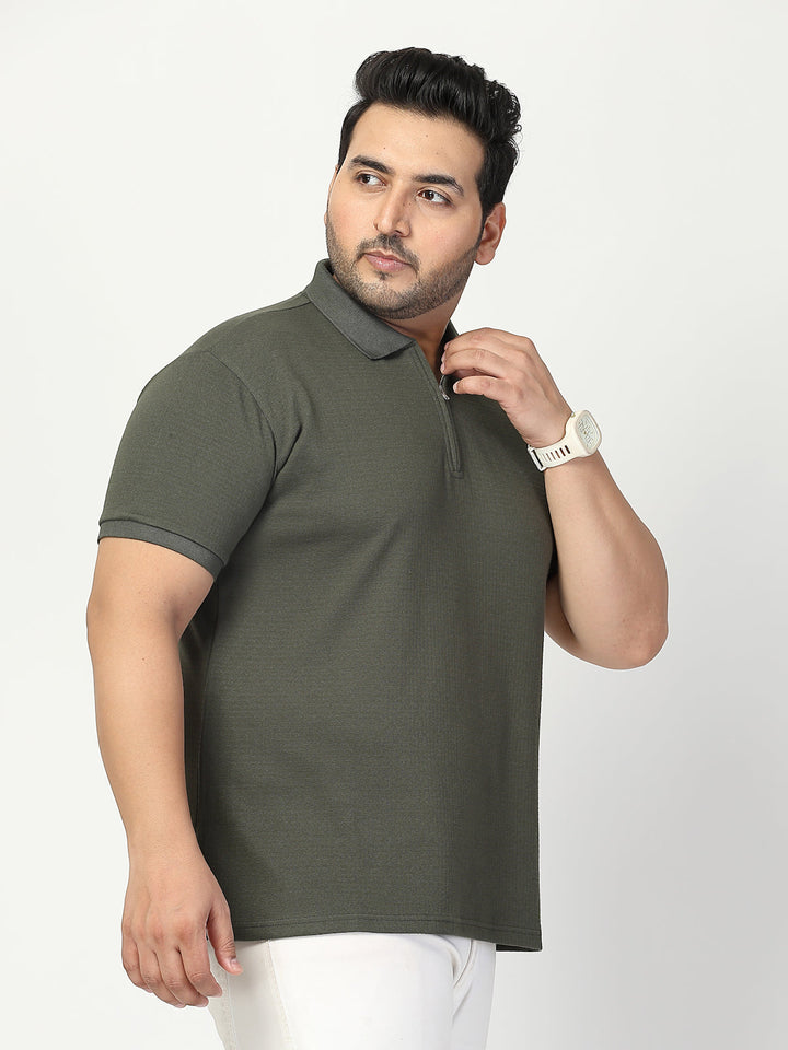 Plus Size Men Half Zipper Polo Collar Cotton T-shirt