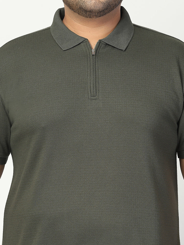 Plus Size Men Half Zipper Polo Collar Cotton T-shirt