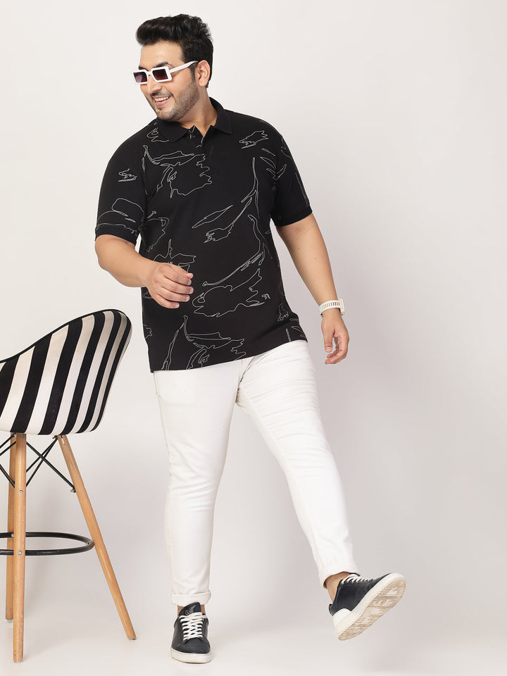 Plus Size Men Abstract Printed Polo Collar Cotton  T-shirt