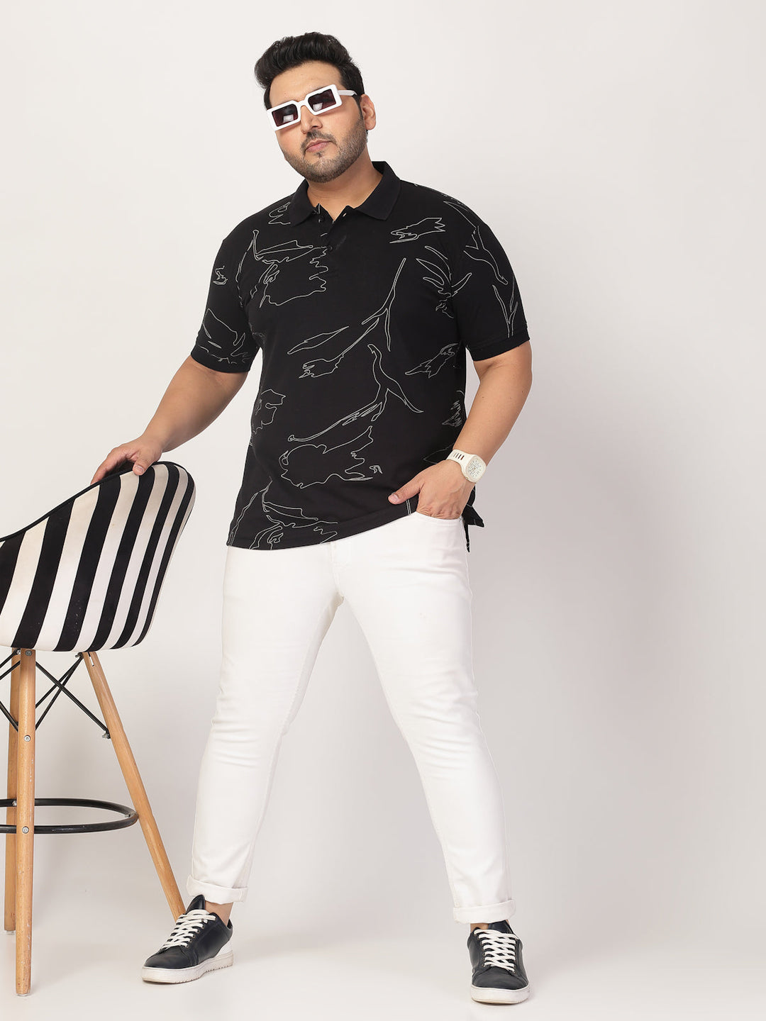 Plus Size Men Abstract Printed Polo Collar Cotton  T-shirt
