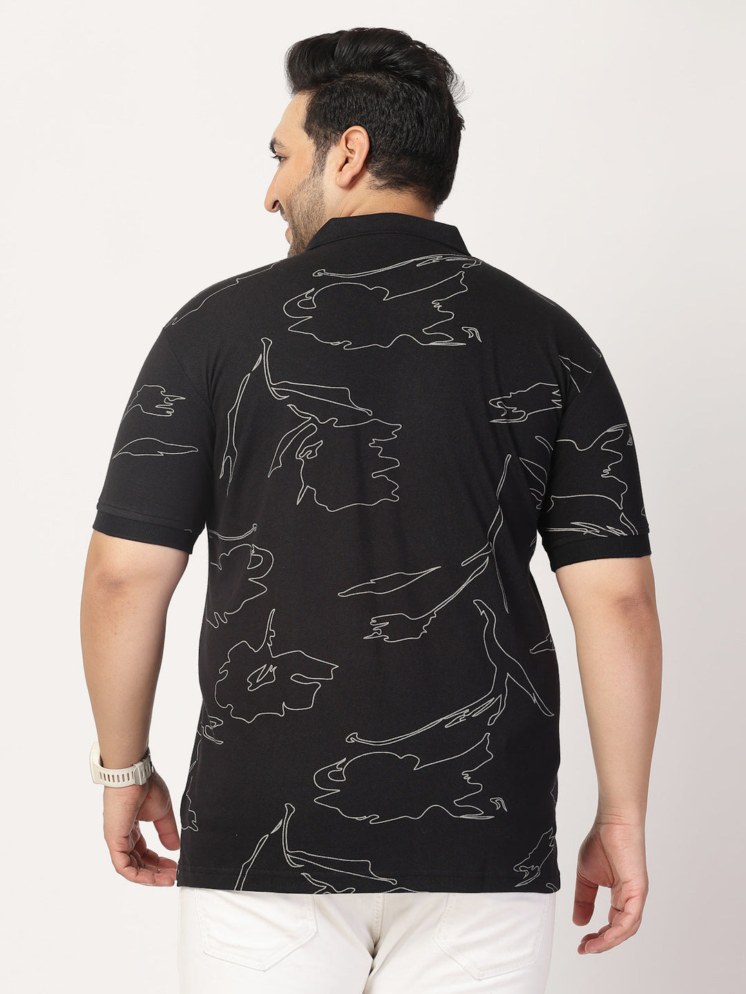 Plus Size Men Abstract Printed Polo Collar Cotton  T-shirt