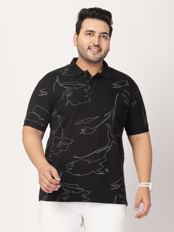 Plus Size Men Abstract Printed Polo Collar Cotton  T-shirt