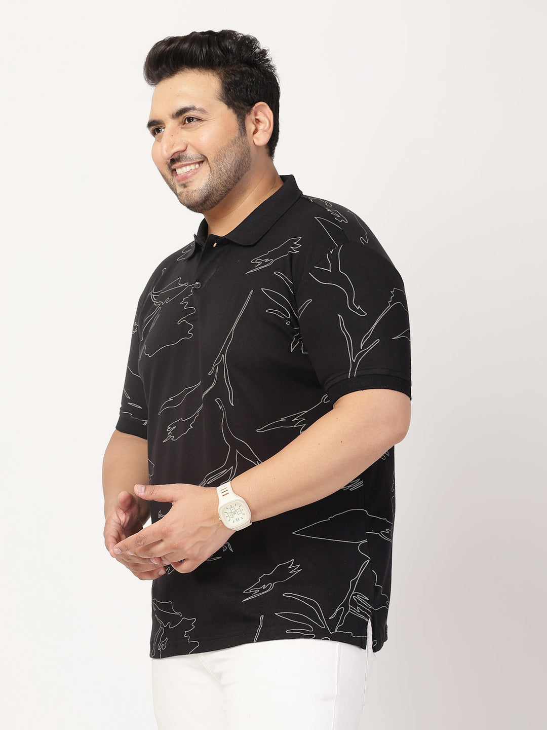 Plus Size Men Abstract Printed Polo Collar Cotton  T-shirt