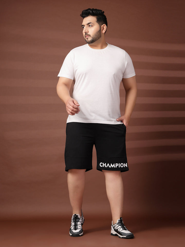 Plus Size Men Black Typography Printed Mid-Rise Regular Shorts