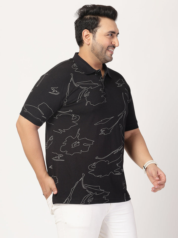 Plus Size Men Abstract Printed Polo Collar Cotton  T-shirt