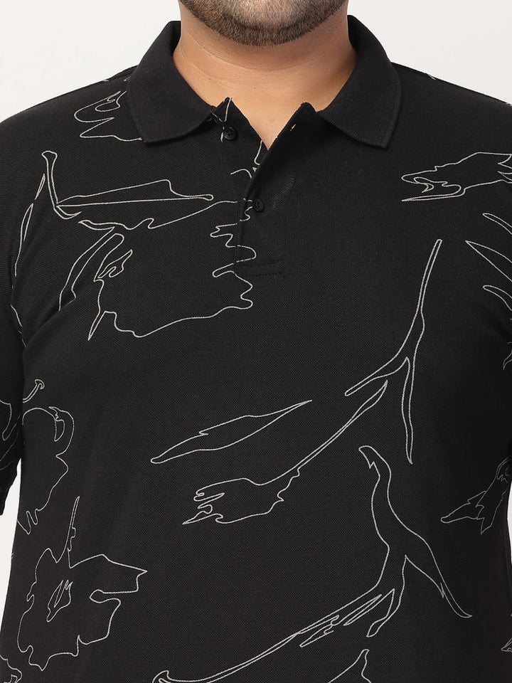Plus Size Men Abstract Printed Polo Collar Cotton  T-shirt