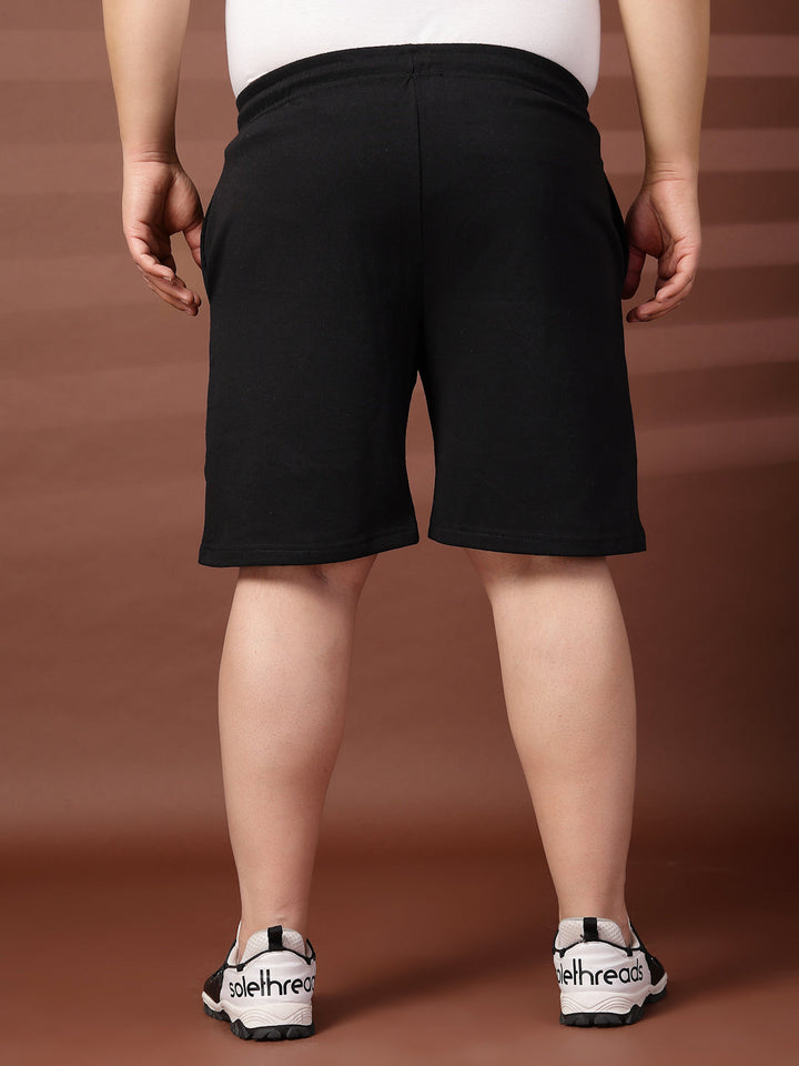 Plus Size Men Black Typography Printed Mid-Rise Regular Shorts