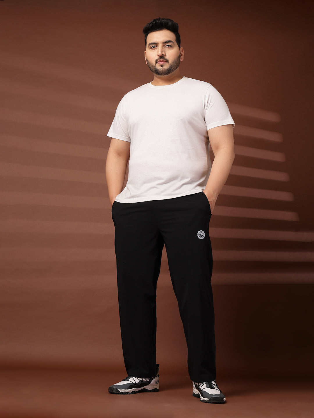 Plus Size Men Black Mid Rise Stretchable Track Pants