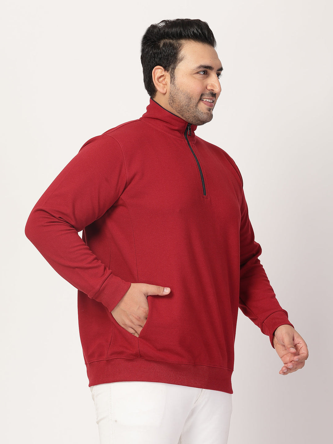 Plus Size Maroon Typography Cotton Pullover Sweatshirt