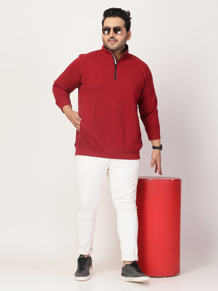 Plus Size Maroon Typography Cotton Pullover Sweatshirt