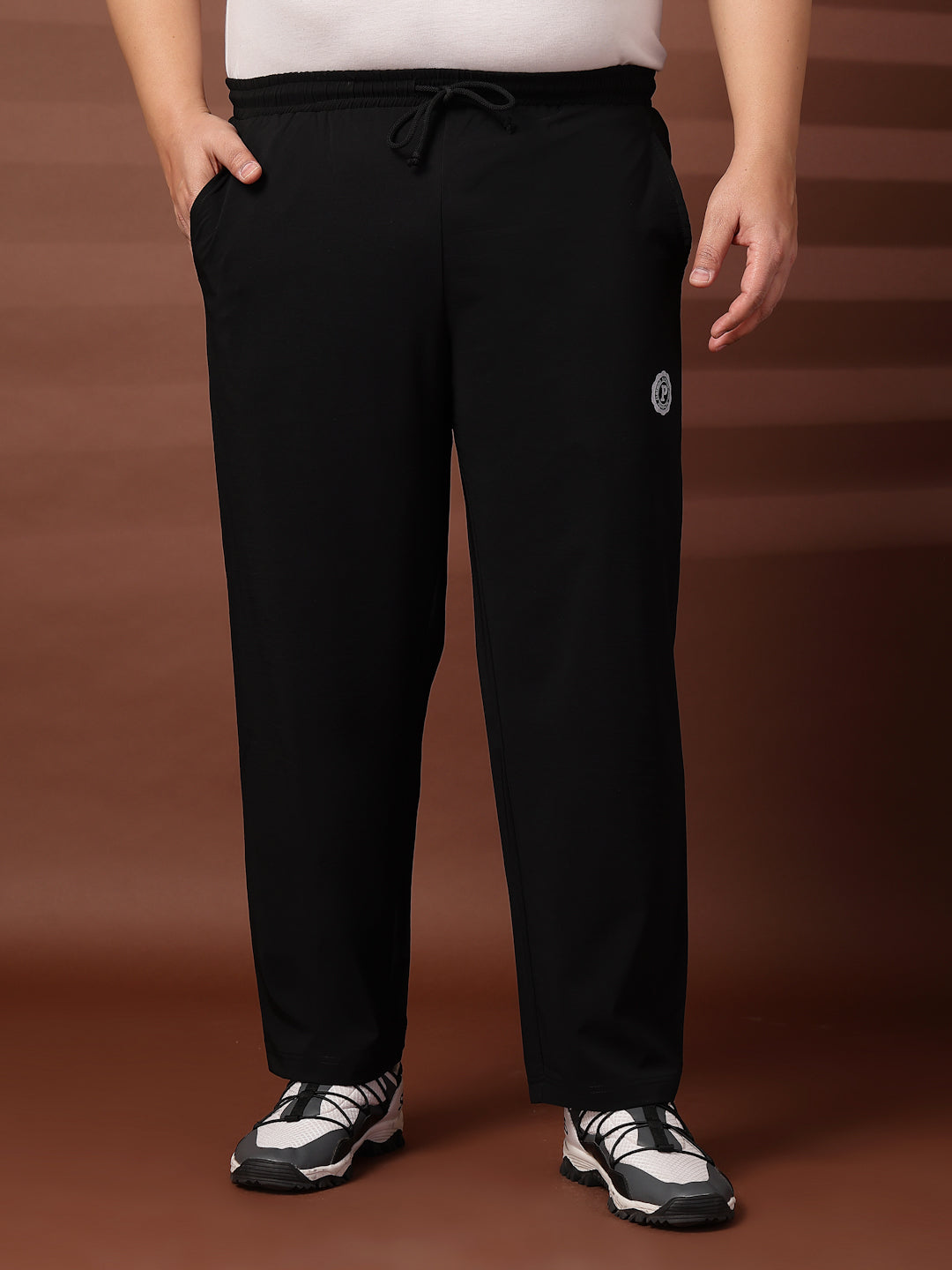 Plus Size Men Black Mid Rise Stretchable Track Pants