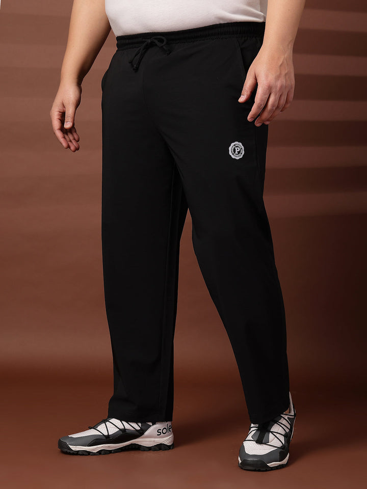 Plus Size Men Black Mid Rise Stretchable Track Pants