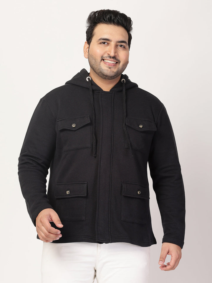 Plus Size Men Geometric Striped Fleece Longline Tailored Jacket