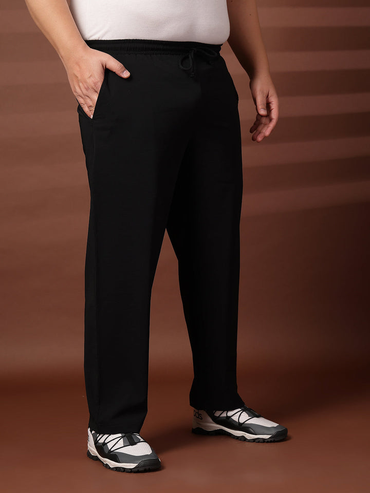 Plus Size Men Black Mid Rise Stretchable Track Pants