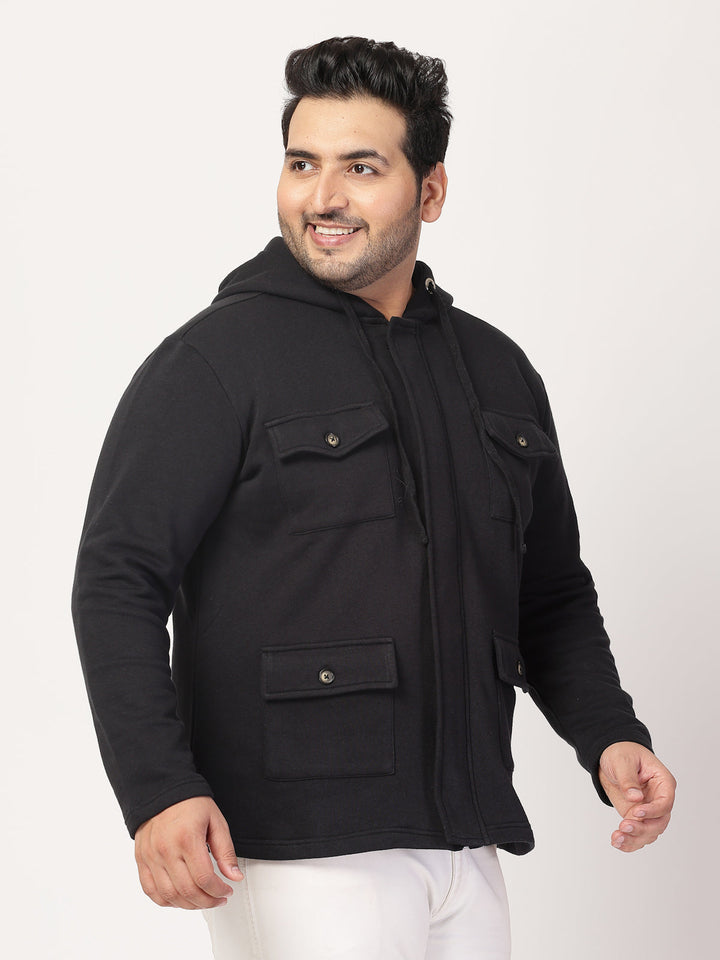 Plus Size Men Geometric Striped Fleece Longline Tailored Jacket