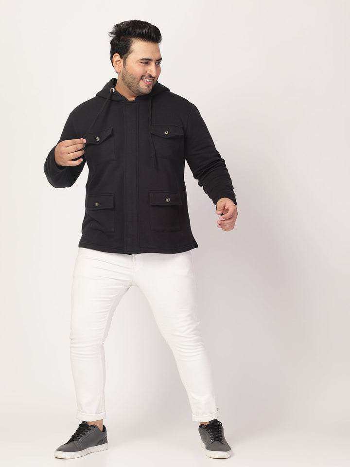 Plus Size Men Geometric Striped Fleece Longline Tailored Jacket