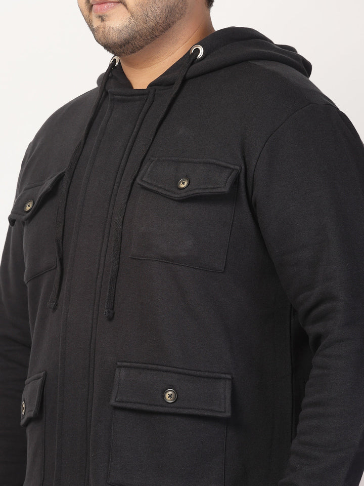 Plus Size Men Geometric Striped Fleece Longline Tailored Jacket